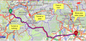 route options for travel from Geneva to Milan